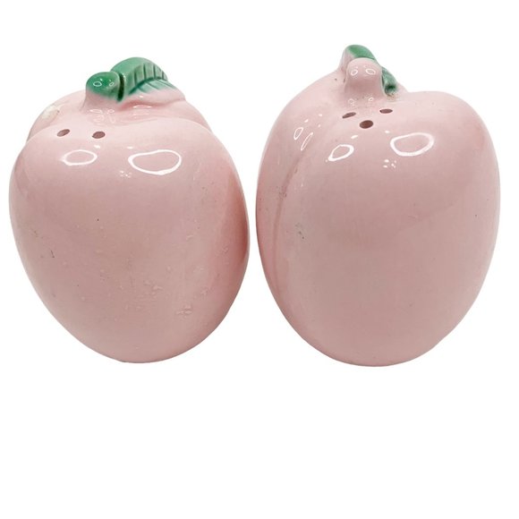 Vintage Peach Salt Pepper Shakers Japan Kitsch Hand Painted S&P Set Pink - Picture 5 of 8